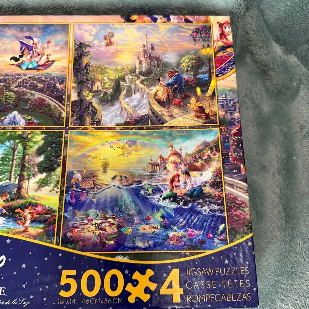 New Opened Box Thomas Kinkade Disney 4 in 1 Puzzle Set